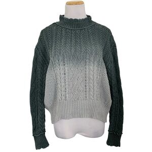 Anthropologie Sweater Women's M Marci Dip Dyed Ombre Cable Knit Gray/Green